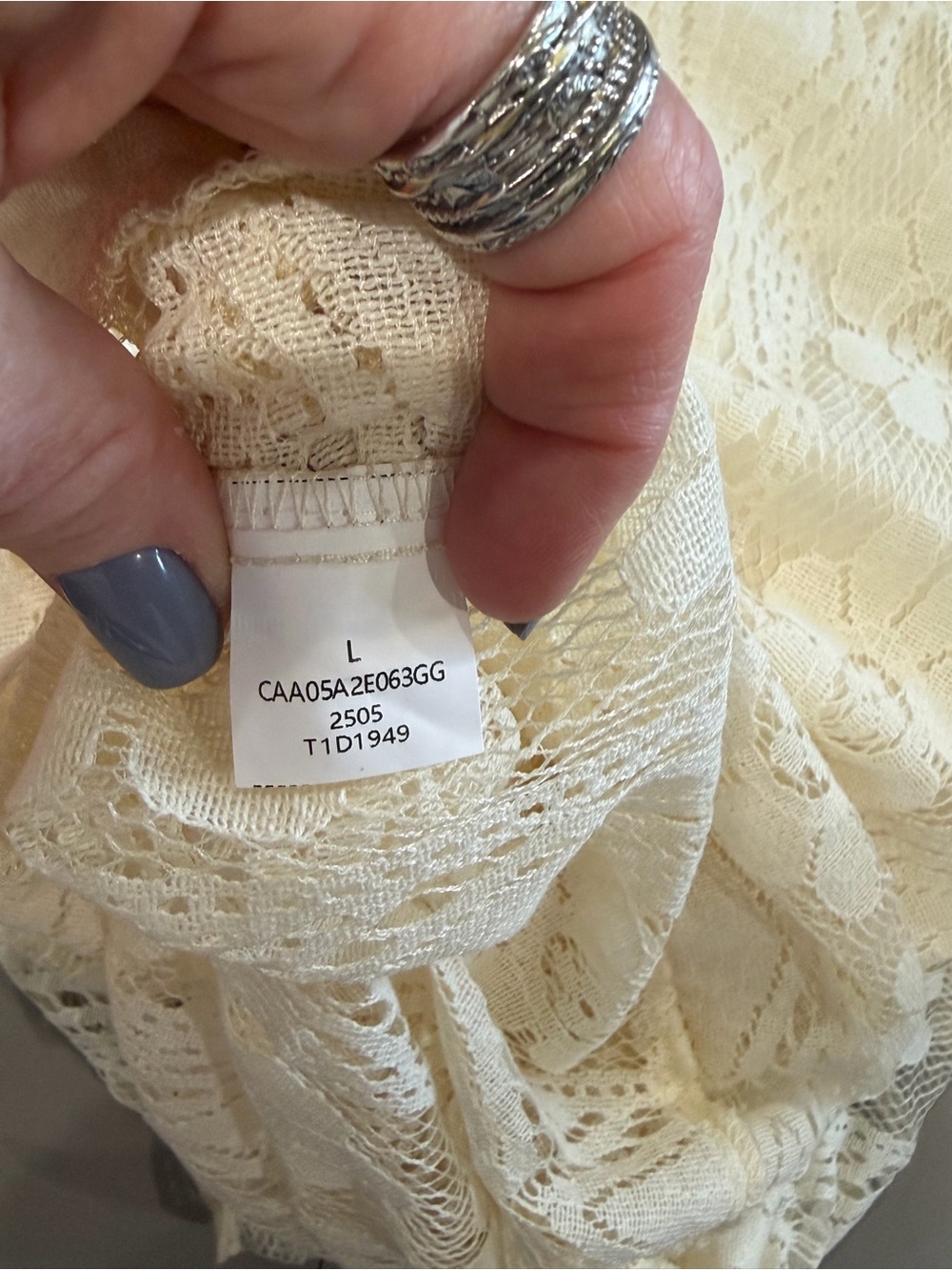 Boho Lace Hi-Lo Maxi Dress in Cream Lace with Tassels and Gold trim w/ Pom-Poms - Picture 7 of 8